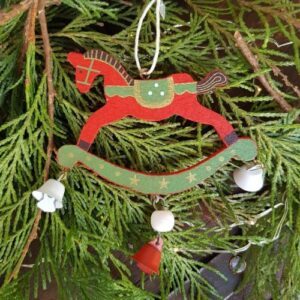 Red wooden rocking horse Scandinavian Christmas decoration - Gisela Graham