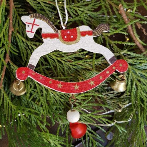 White Wooden Rocking Horse Scandinavian Christmas Decoration
