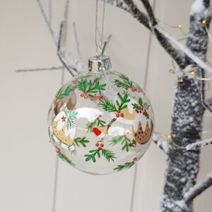 Clear glass plum pudding and robin Christmas tree bauble by Gisela Graham