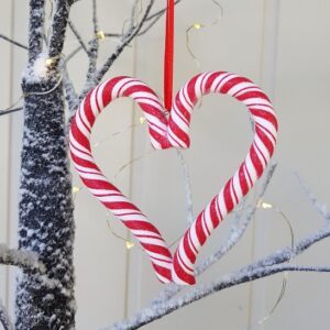 Red and white acrylic candy cane heart decoration by Gisela Graham