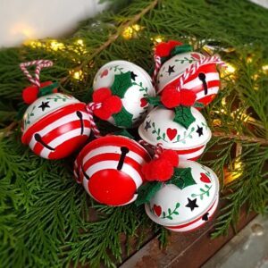 Large Scandinavian red and white jingle sleigh bells, set of 6 - hearts