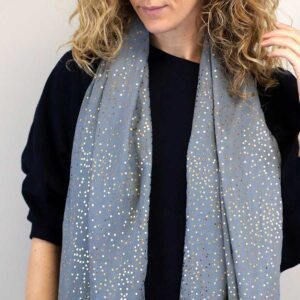 Dove grey fine scarf with metallic speckle print