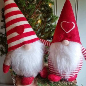 Set of two large red and white Scandinavian Nisse/tomte/Christmas gnomes