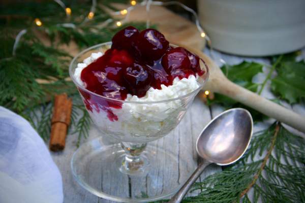 danish christmas cold rice pudding with cherry sauce