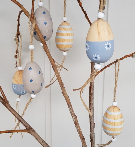 Set Of 6 Scandinavian Blue And Grey Easter Egg Tree Hanging