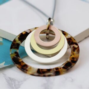 "Karyn" taupe resin and mixed metallic hoops necklace