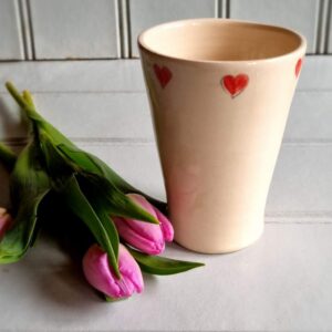 Hand made large Hygge Hearts ceramic beaker