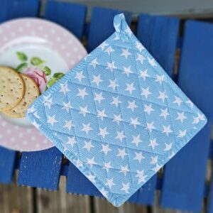 Blue and white stars fabric traditional pot holder by Krasilnikoff DK