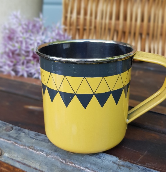 Nkuku Satara navy blue geometric enamel camping glamping picnic mug 