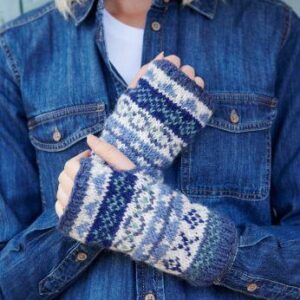 Fairisle denim knitted hygge lined wrist warmers