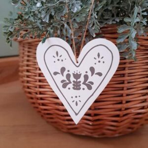 Tin Nordic grey folklore heart Christmas ornament