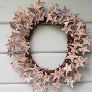 Rustic circular wreath with birch bark stars