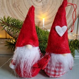 Set of 2 white heart red gingham and stripe Nordic Santa/nisse/tomte/gonks