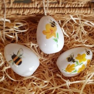 Set of 3 Buttercup and Bee ceramic Easter egg decorations by Gisela Graham