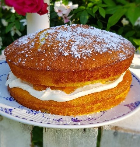 Our favourite ever almond and apricot Victoria sponge