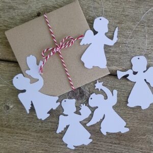 Set of 5 Danish traditional paper cut Christmas angel decorations