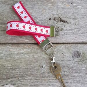 Scandi red hearts keyring fob wristlet