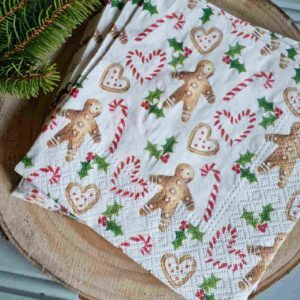 Nordic gingerbread man and candy cane Christmas paper napkins by Gisela Graham