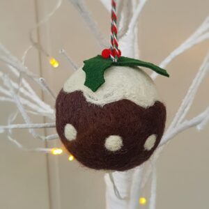 Felted wool brown polka dot Christmas Pudding bauble by Gisela Graham