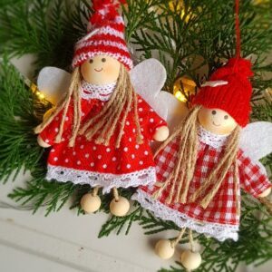 Set of two Nordic Jul Scandinavian check and polka dot fairies