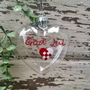 Clear glass Julehjerte Danish Christmas heart bauble