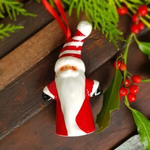 Hanging ceramic Candy Stripe traditional Santa by Gisela Graham