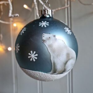 Pale blue matt polar bear Christmas bauble by Gisela Graham