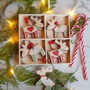 Box of 16 Nordic folklore Christmas reindeer ornaments