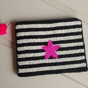 Beaded stripey purse with pink star