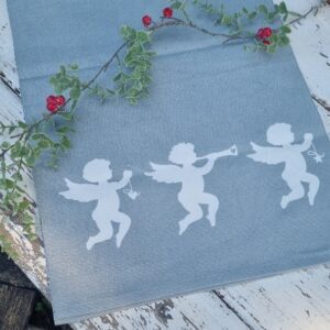 Grey cherub Christmas table runner by Krasilnikoff Denmark