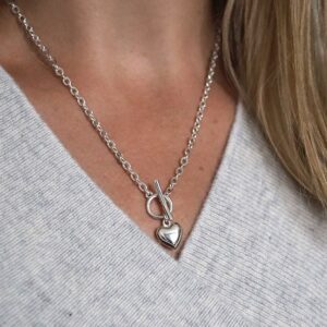 "Jemma" silver plated chunky heart T-bar necklace