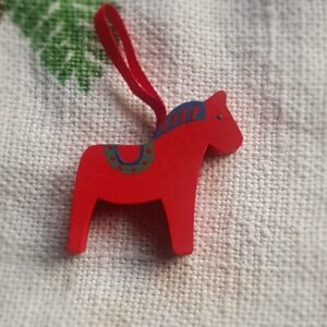Little red wooden Dala horse hanging ornament