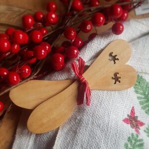 Set of two nisse/tomte wooden birch butter knives