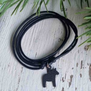 Swedish iron Dala horse charm necklace - black