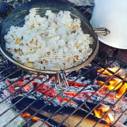 home made popcorn popper from sieves