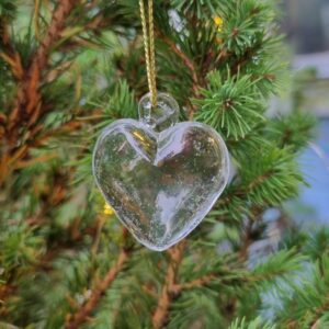 Tiny glass hanging Christmas heart ornament