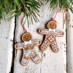 Set of 2 lace gingerbread man Christmas tree ornaments