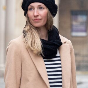 Pointelle chevron knitted snood in black