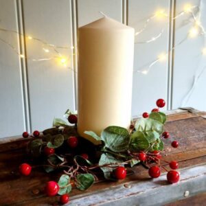 Large eucalyptus and berry candle ring by Gisela Graham