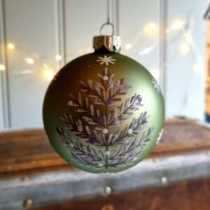 Matt green glass Christmas bauble with silver tree by Gisela Graham