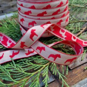 Red and natural Dala horse Swedish reversible ribbon 14mm