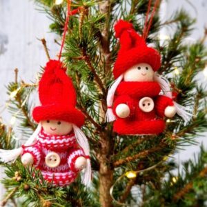 Set of 2 traditional red and white button knitted Christmas pixie nisse girls