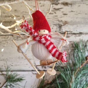 Helga and Roland - set of two Nordic felt nisse/tomte/gnomes/gonks on wooden skis