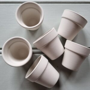 Set of 6 white mini terracotta flower pots