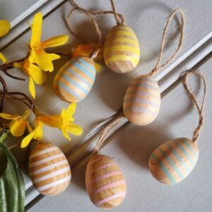 Set of 6 wooden stripey wooden Easter eggs by Gisela Graham