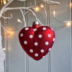 Red spotty glass heart Christmas bauble by Gisela Graham