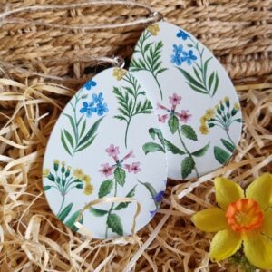 Set of 2 Meadow wildflower painted wooden Easter eggs ornaments by Gisela Graham