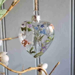 Meadow wildflower painted glass heart ornament by Gisela Graham
