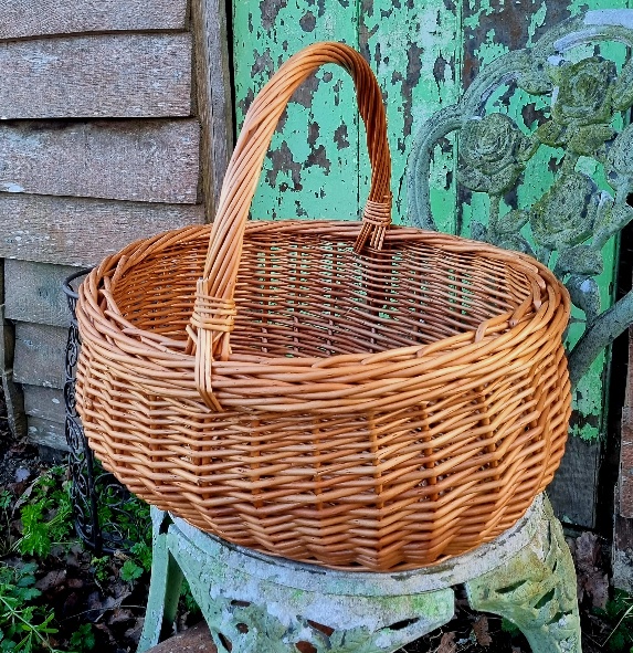 large tradtional willow shopping basket vintage