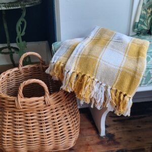 Ochre comfy check recycled picnic blanket